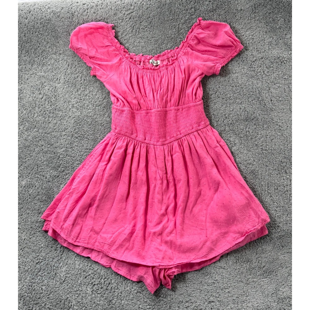 Hollister pink romper mini dress M 2000s skater girl shorts smocked waist